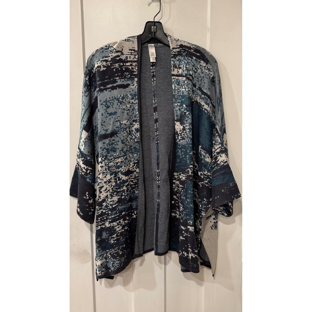 MarlaWynne Blue Abstract Jacquard Open Front Kimono Cardigan Size US M / JP L